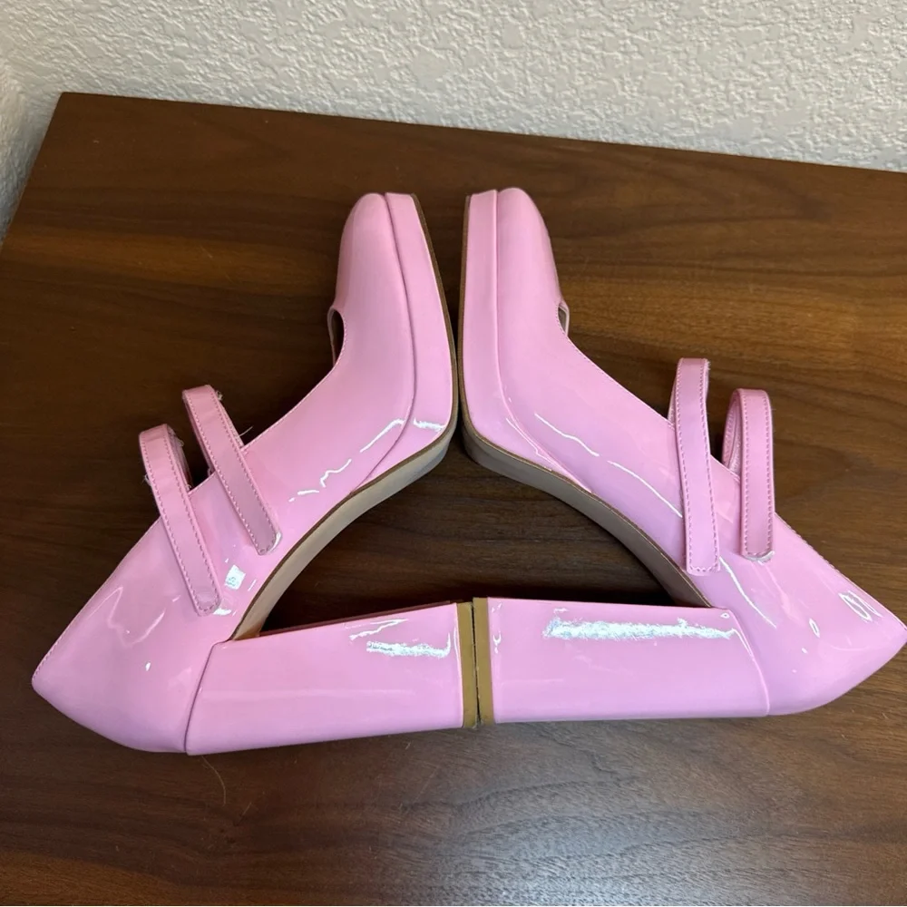 STEVE MADDEN Custom Twice Patent Pink Chunky Heel‎ Platform Mary Jane Pumps 9M